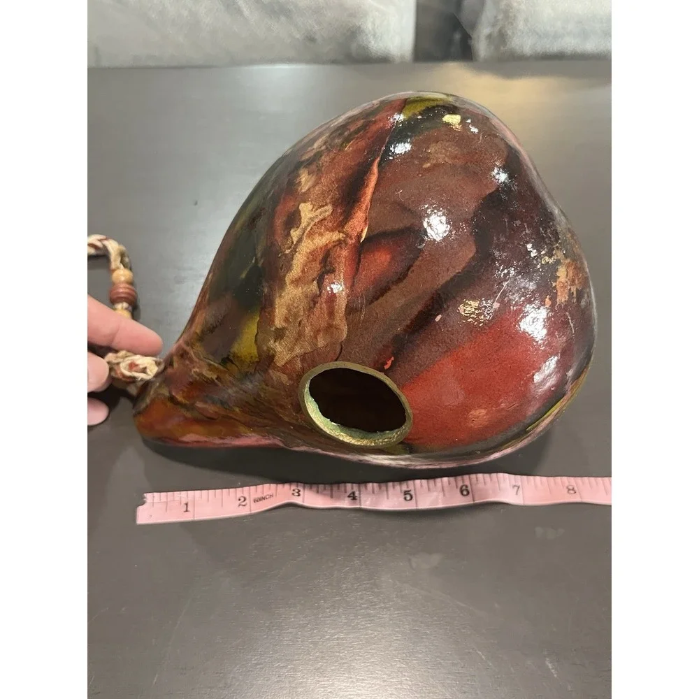 Handpainted Gourd Birdhouse Hanging Decor Earth Tones